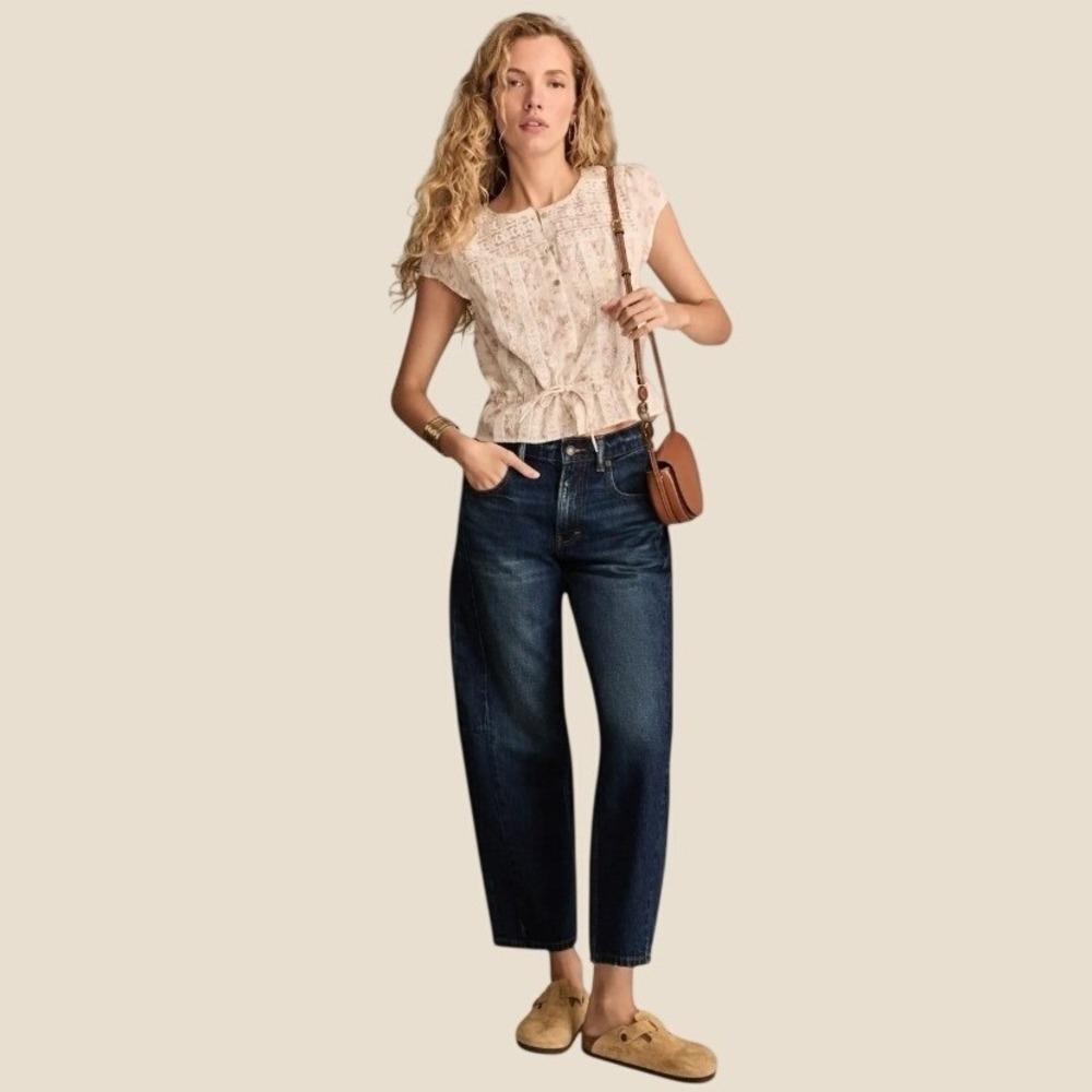 Lucky Brand Barrel Leg Jeans Women's 24 High Rise Cropped Dark Wash Denim